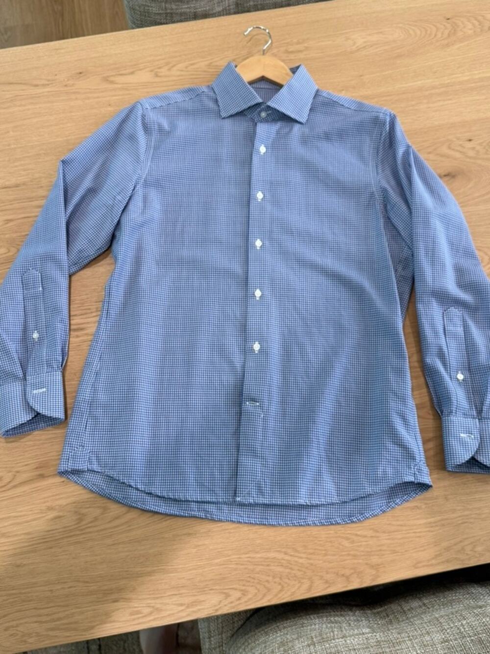 Proper Cloth Reda Merino Wool Shirt Men’s 15.5 Blue Check Custom Fit NEW